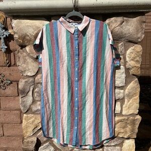 Madewell Shirt Dress Central Linen Cotton Button Up Flagstaff Stripe XL Beach